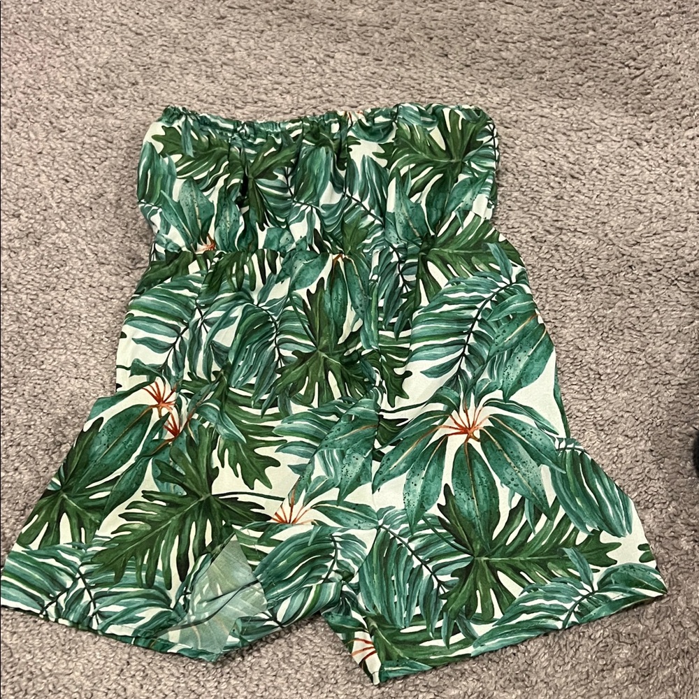 Tropical Green Leaf Print kid's romper